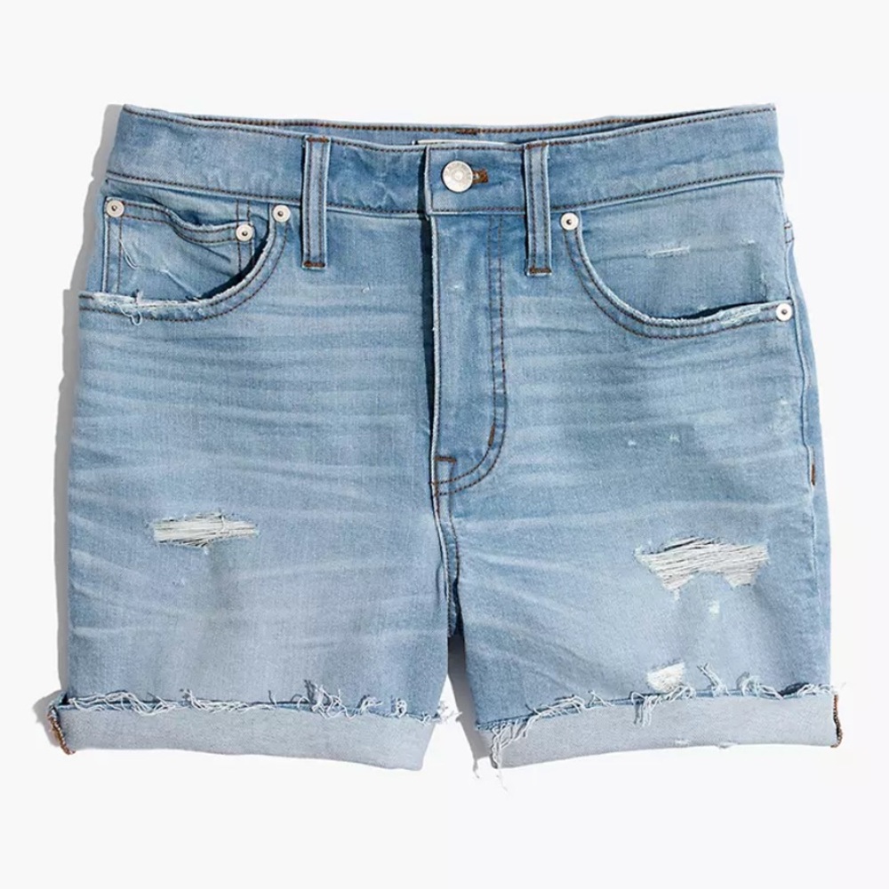 Madewell denim distressed light wash blue shorts plus curvy size Sz 35 NWT